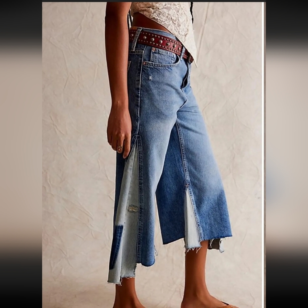 FREE PEOPLE We the Free Cropped Patchwork Jeans - Picture 3 of 12